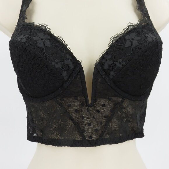 Victorias Secret 34C Bra Dream Angels Black Polka Dot Mesh Flower Lace Underwire - Picture 4 of 16